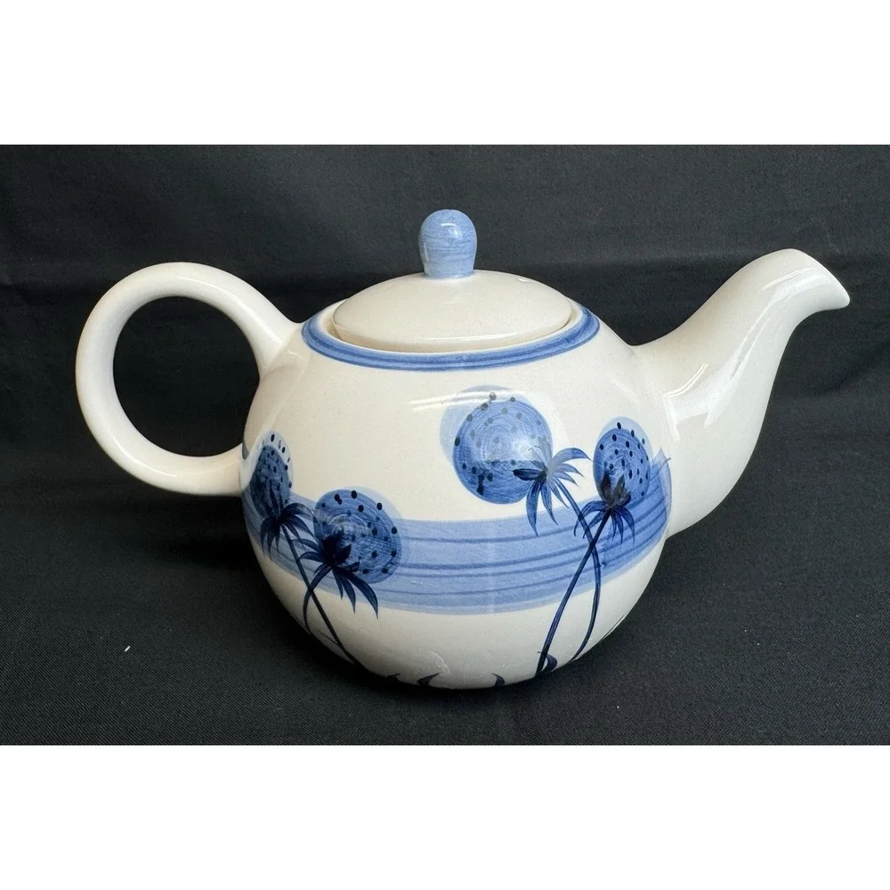 Vintage Herman Dodge 5 Piece Tea Set Teapot 2 Cups Tray Handpainted Blue & White